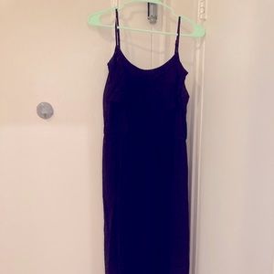 Black cotton maxi dress with leg slit, size M